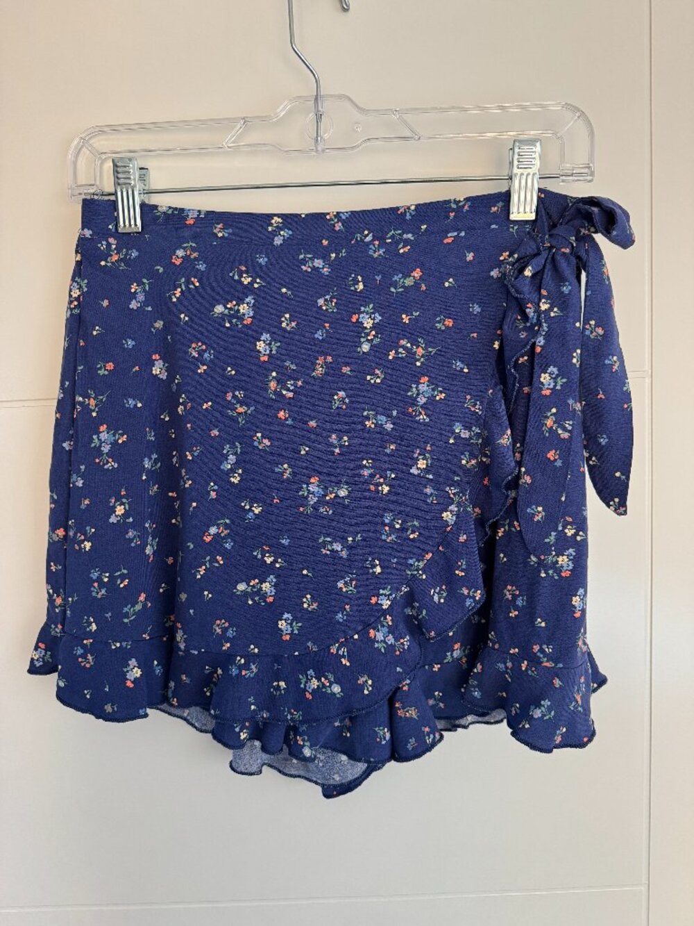 Franki Navy Floral Ruffle Faux Wrap Mini Skort